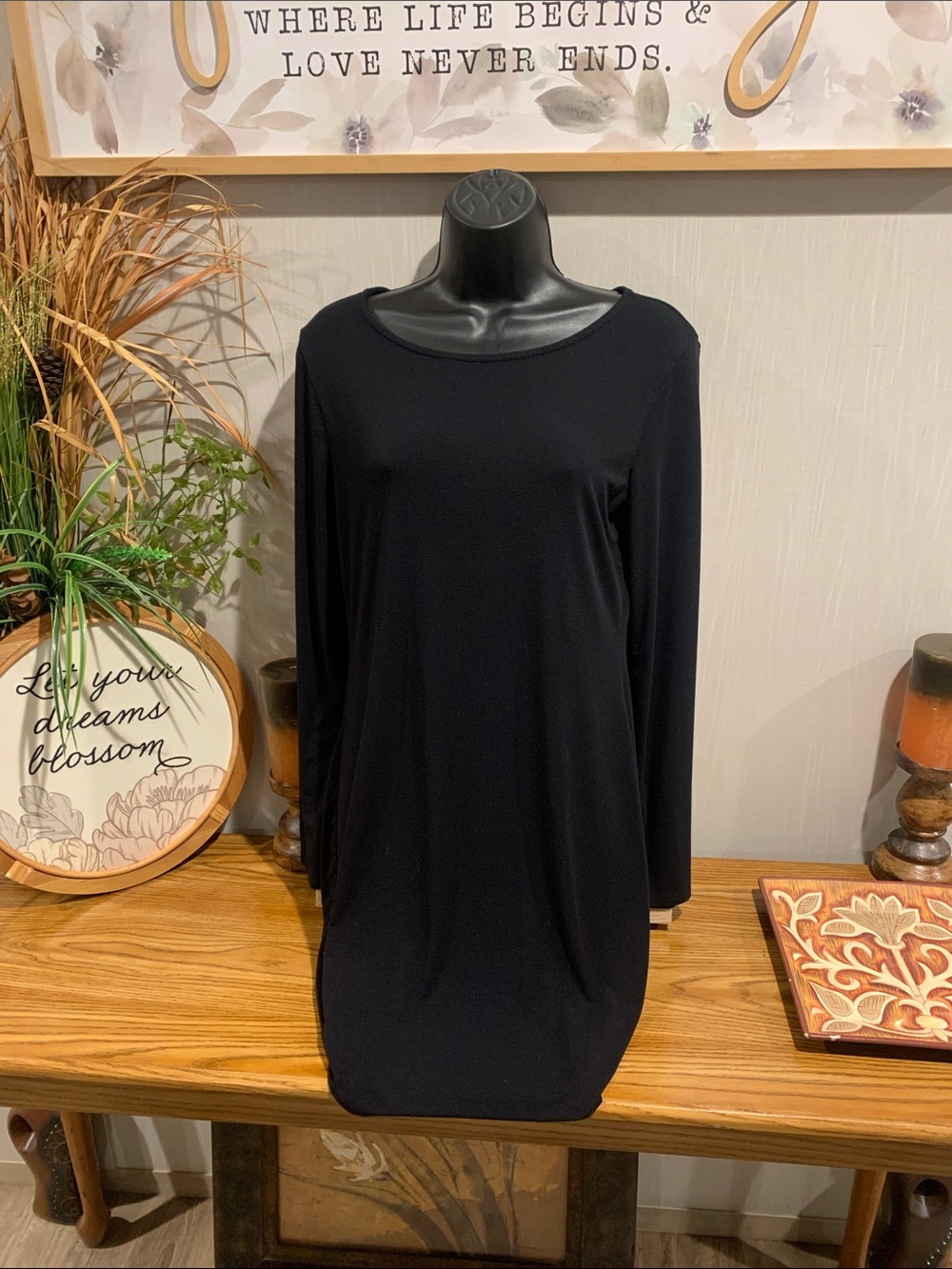 Lulu's Black Long-Sleeve Crewneck Dress